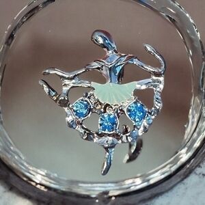 Vintage Silver Rhinestone Ballerina Brooch Pin 1.75"x1.5" Blue Ballet Dancer VG